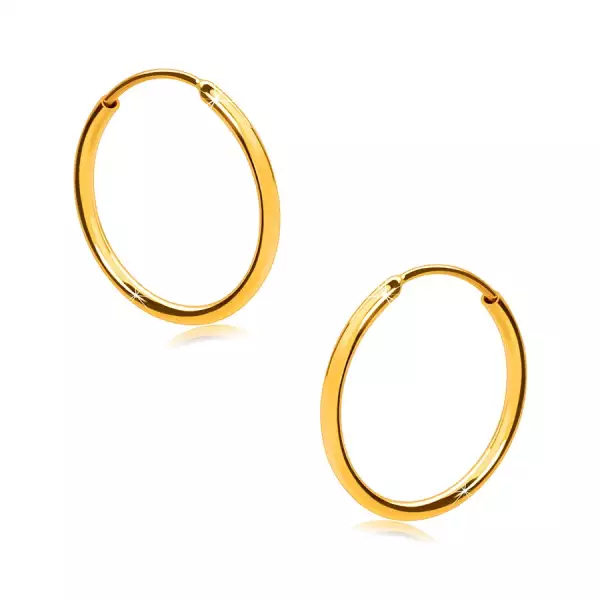 Fülbevaló sárga 375 aranyból - finom karika, fényes, lekerekített felület, 12 mm