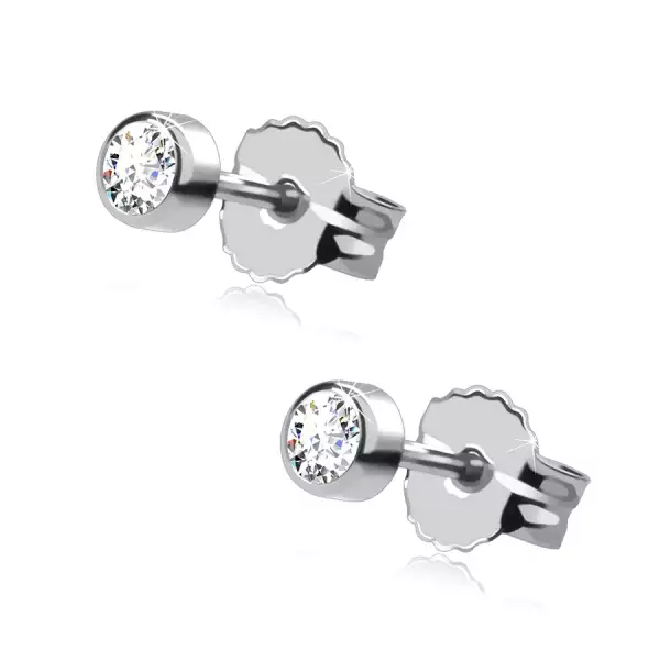 Fülbevaló 14K fehér aranyból - csillogó kerek cirkónia a foglalatban, 3 mm