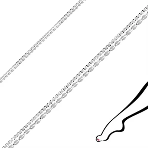 925 ezüst bokalánc – kettős lánc, lapos búzaszemek és szögletes láncszemek