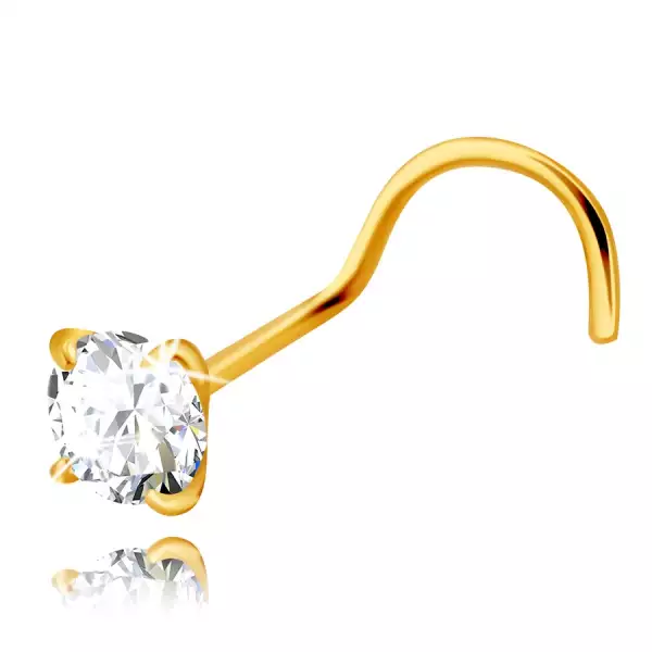 Piercing 585 sárga aranyból ívelt véggel – átlátszó kerek cirkónia, 3 mm