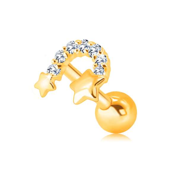 375 arany fül piercing - két csillag cirkóniás ívvel összekötve