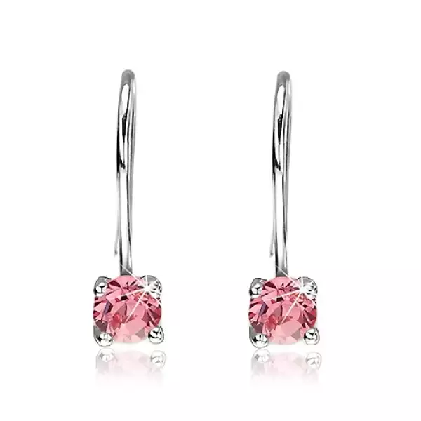 Fülbevaló 925-ös ezüstből - kerek pink cirkónia akasztón, 6 mm