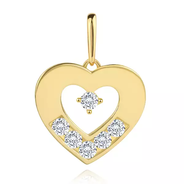 375 arany medál – lapos szív körvonala egy kivágással, átlátszó cirkóniák
