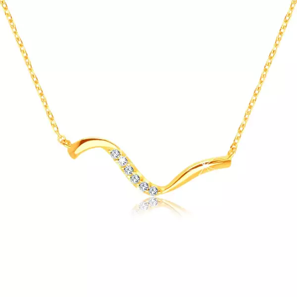 9K arany nyaklánc – aszimmetrikus hullámos vonal, átlátszó cirkóniák