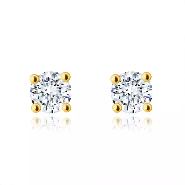  9K arany fülbevaló - csillogó kerek, tiszta cirkóniák négyzet alakú tartóban
