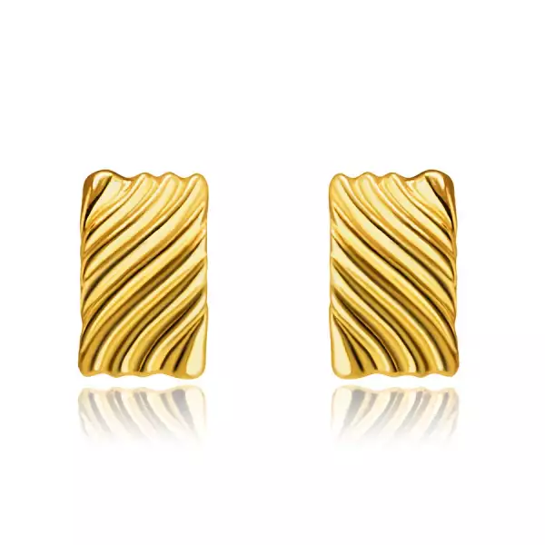 Fülbevaló 9K aranyból – téglalap keresztirányban bemetszett hullámokkal, beszúrós