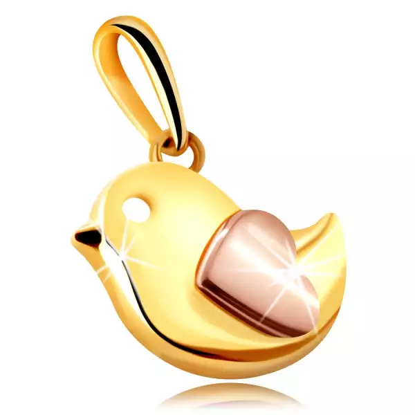 Medál 9K kombinált aranyból – kicsi madár egy szívvel díszítve