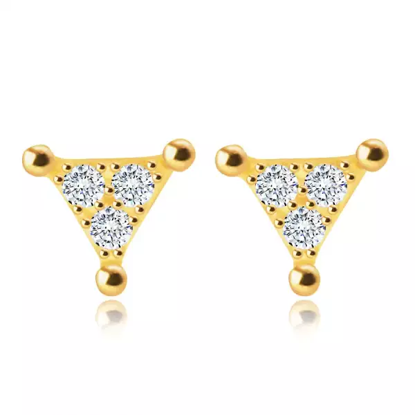 9K sárga arany beszúrós fülbevaló – háromszög átlátszó cirkóniákkal