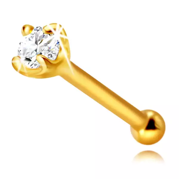 Orrpiercing 375 sárga aranyból – fényes rúd egy csillogó cirkóniával díszítve, 0,8 mm