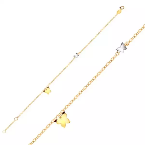 9K arany karkötő - lepke sárga és fehér aranyból, fényes lánc ovális szemek