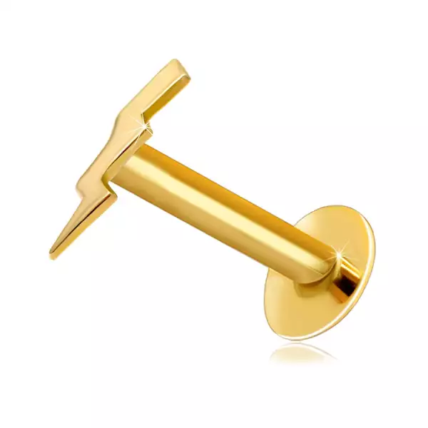 14K sárga arany ajak- és áll piercing - villám, lapos forma
