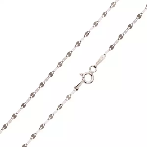 Nyaklánc fehér 14K aranyból - apró ovális szemek, fényes lapok, 450 mm