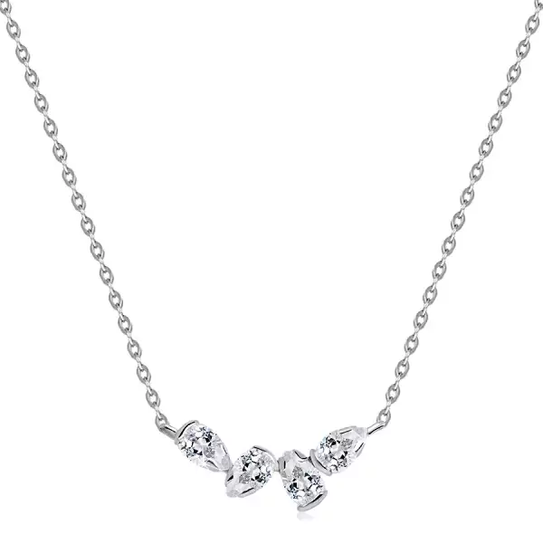375 fehér arany nyaklánc   - íves könnycsepp vonal tiszta cirkóniákkal
