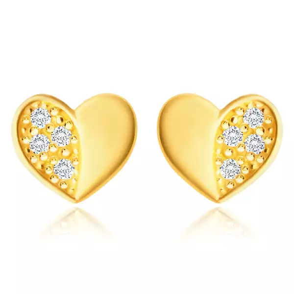 Gyémánt fülbevaló 585 sárga aranyból - szív, fele  fényes  fele briliáns 