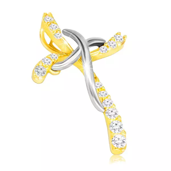 Gyémánt medál kombinált 14K aranyból - kereszt ,briliánsokkal kirakva