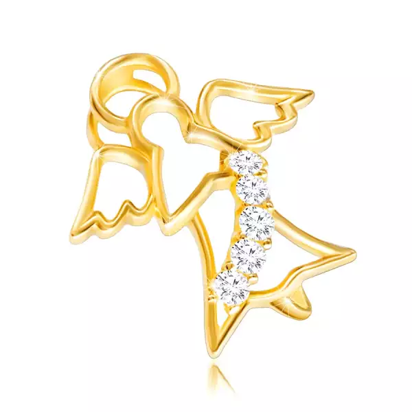 14K Sárga arany gyémánt medál - angyal körvonal briliáns szalaggal