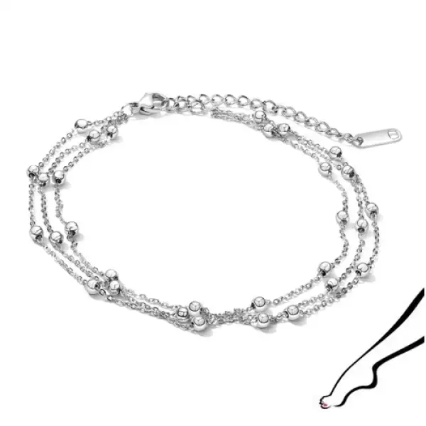  316L acél három láncos bokalánc - sima golyók, ezüst színben