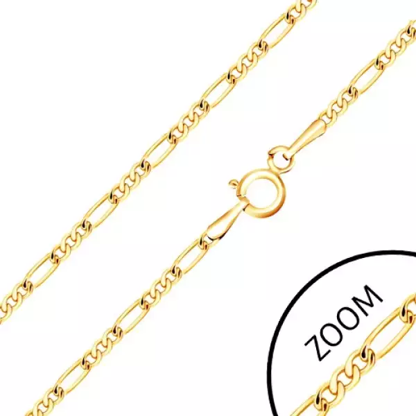 Arany nyaklánc - három kicsi ovális és egy hosszúkás szem, 500 mm