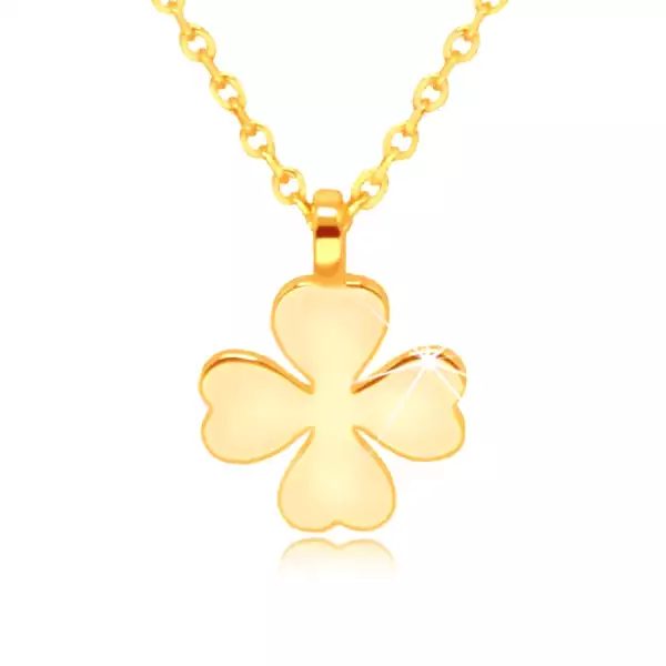 585 sárga arany nyaklánc – négylevelű lóhere szív alakú levelekkel, boldogság szimbólum