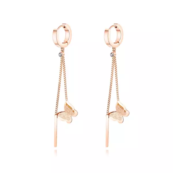316L acél bepattintós fülbevaló - pillangó dupla szárnyakkal, átlátszó cirkónia, sima szalag