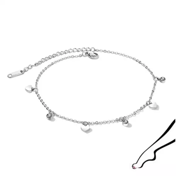 Acél bokalánc - sima szívek, kerek cirkóniák, ezüst színben