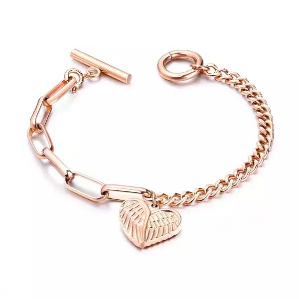 Acél karkötő réz színben - szív alakú angyalszárnyak