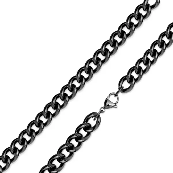 316L fekete acél lánc - csavart kerek láncszemek, PVD bevonat technológia, 6 mm - Hossz: 580 mm
