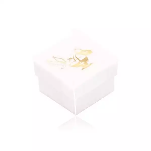 Fehér színű ajándékdobozka, arany galamb, kehely és korsó