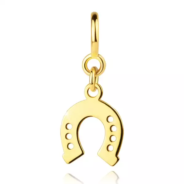 14K arany medál karkötőhöz – patkó kerek kivágásokkal, rugós gyűrű