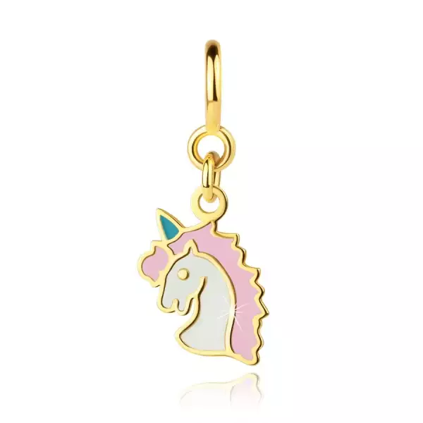 375 arany színes medál karkötőhöz  – egyszarvú,arany kontúrral és mázzal