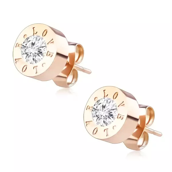 316L acél  fülbevaló - kör cirkóniával és 