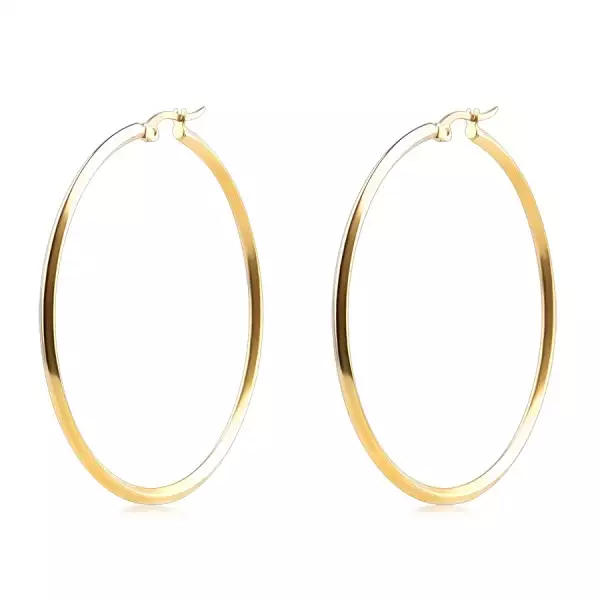 316L acél fülbevaló - nagy karika arany színben, szögletes keresztmetszettel, 50 mm