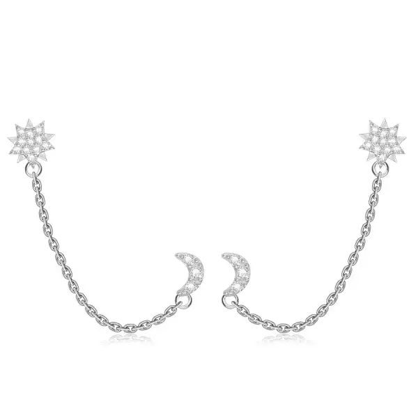 925 Ezüst fülbevaló két füllyukhoz - összekötött hold csillaggal, átlátszó cirkóniákkal, stekkerzárral