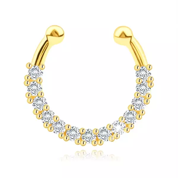 14K sárga arany piercing - nyitott kör, egy sor átlátszó cirkónia