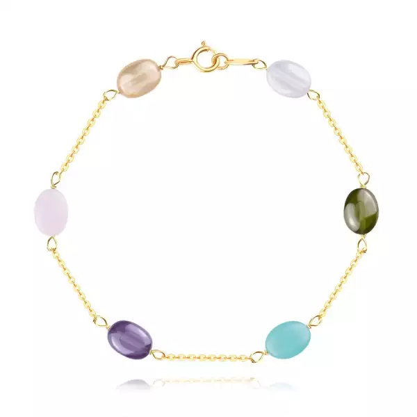 14K sárga arany karkötő - színes ovális cirkóniákkal