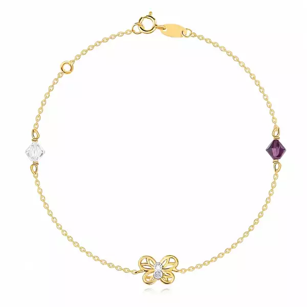 Kombinált 14K arany pillangó karkötő Swarovski kristályokkal