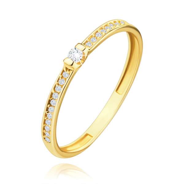14K sárga arany gyűrű -egy átlátszó cirkónia középen,apró cirkóniák - Nagyság_ 49