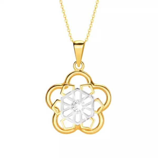 585 Arany nyaklánc - egy fonott virág, egy átlátszó cirkónia