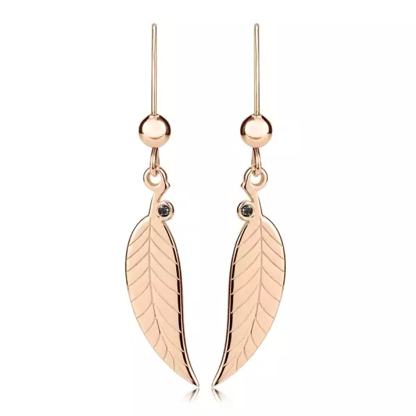 925 Ezüst briliáns fülbevaló – levél fekete gyémánttal, rózsa-arany színben