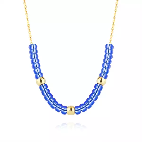 9K sárga arany nyaklánc - arany gyöngyök, kék kövek