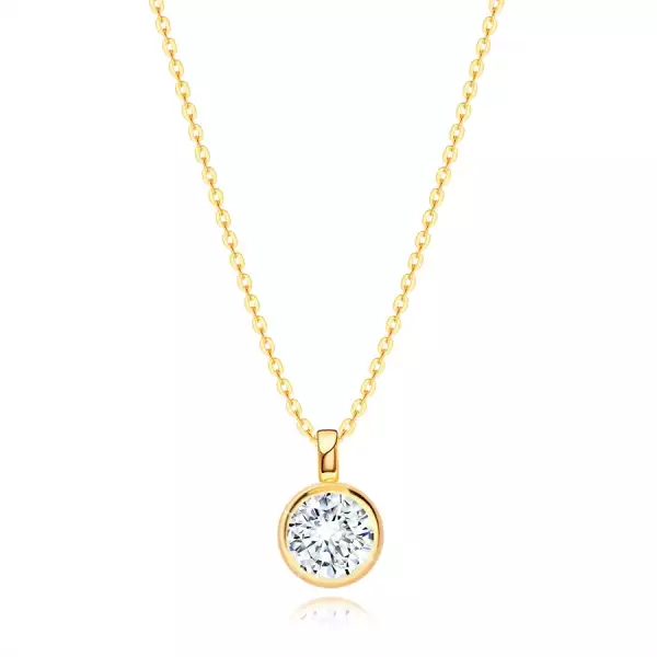 585 sárga arany nyaklánc - kerek cirkónia, sima szegéllyel