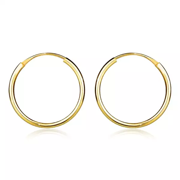14K sárga arany fülbevaló - egyszerű, sima karika, 15 mm