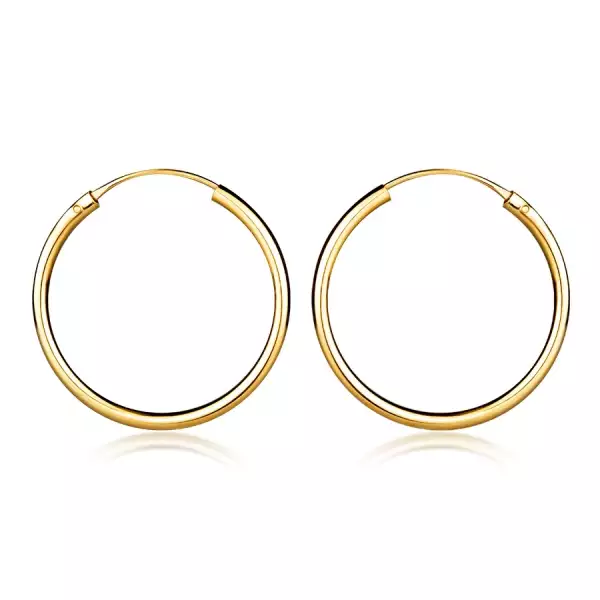 14K sárga arany fülbevaló - egyszerű, sima karika, 20 mm