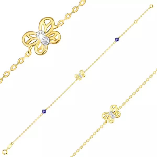 585 Kombinált arany karkötő – kétszínű pillangó, lila Swarovski kristályok