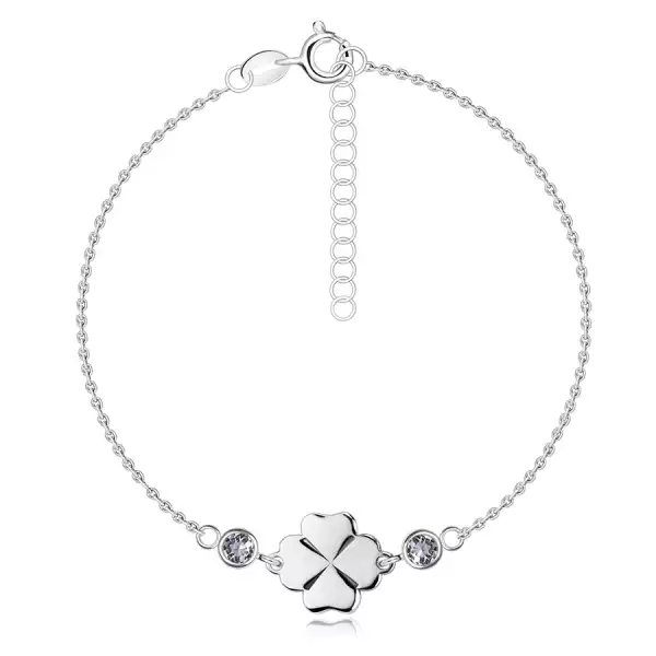 925 ezüst karkötő - négylevelű lóhere, két kerek, átlátszó cirkónia