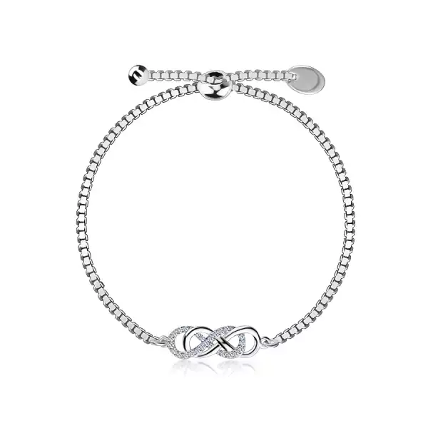 Állítható 925 ezüst karkötő - összefonódó sima és cirkóniás végtelen szimbólummal