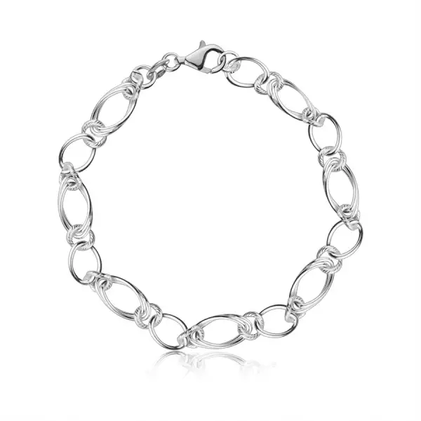 925 ezüst karkötő - felváltva kapcsolódó kerek és ovális láncszemek