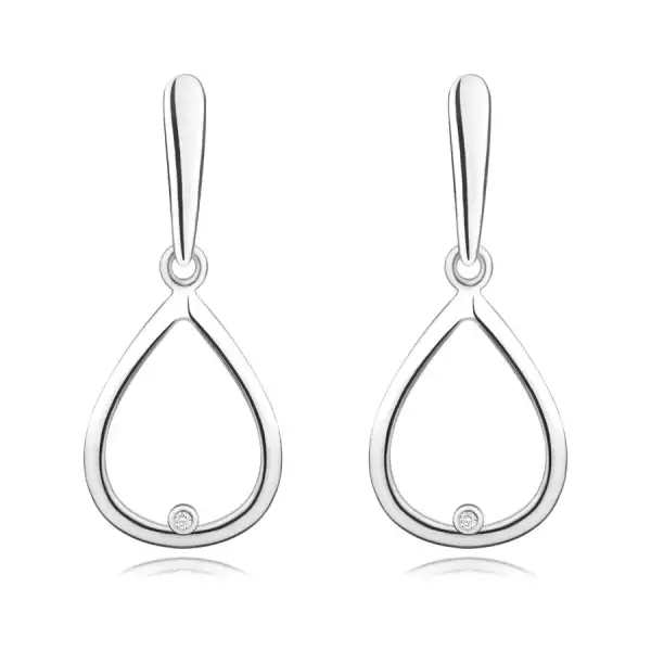 925 ezüst gyémánt fülbevaló - kerek briliáns, könnycsepp körvonal, stekkerzár