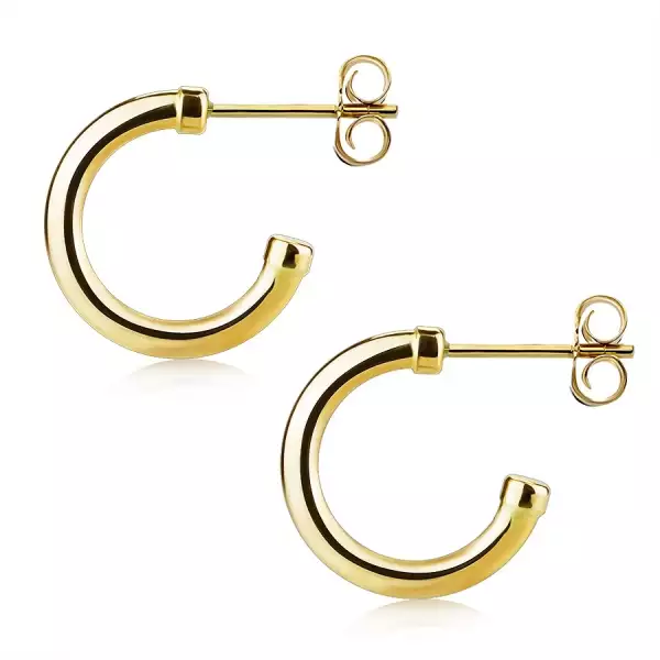 14K sárga arany fülbevaló - sima nyitott karika, 13 mm