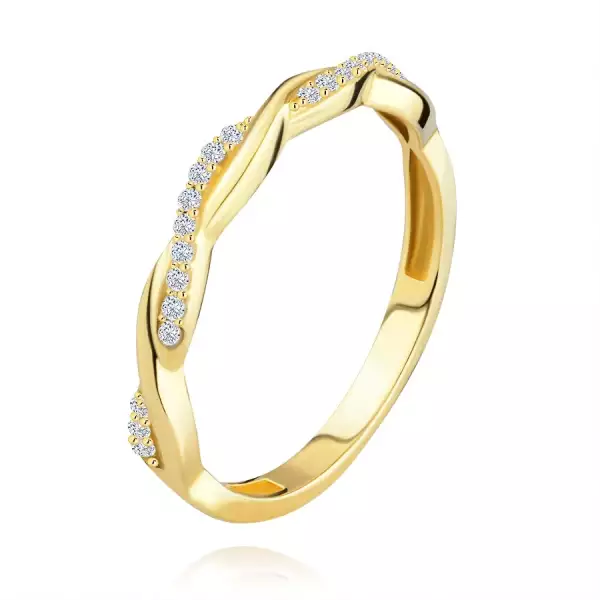 14K sárga arany gyűrű- sima és cirkóniás hullámok egymásba fonódva - Nagyság_ 52